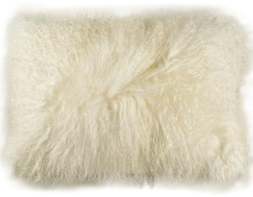 Kuhfelle Online & Nomad Tibet Lammfell Kissenbezug Natur Weiß aus echtem Tibet Lammfellen 40 x 60 cm Schaffell Kissen mit weichem Löckchen XL (40 x 60 cm)