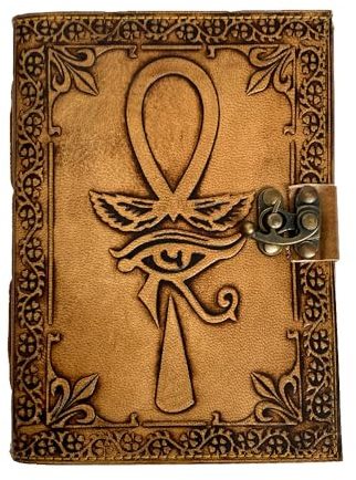 Zohus Craft Eye of Horus Embossed Leather Journal Diary Grimoire, Antique Deckle Edge Recycled Handmade Paper Travel Planner, Wiccan Pagan Notebook, Witchcraft Sketchbook 5x7 Inches