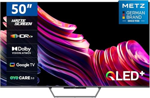 Metz TV QLED + MQE7600 4K UHD 50 Pouces Smart TV avec Google TV Anti-reflet Écran Mat Téléviseur Dolby Vision Dolby Atmos HDR Wi-FI (2024 Modèle, Noir)