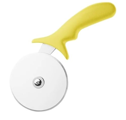 Hygiplas Pizza Wheel Yellow 4 - Professional Pizza Knife, Stainless Steel Sharp Cutter, Slicer, Dishwasher Safe FX132