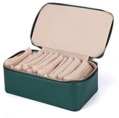 NCONCO Travel Jewelry Box, Portable PU Leather Travel Jewelry Organizer with 12pcs Velvet Bags Compact & Lightweight Travel Jewelry Case for Necklaces Rings Earrings Sorting Storage