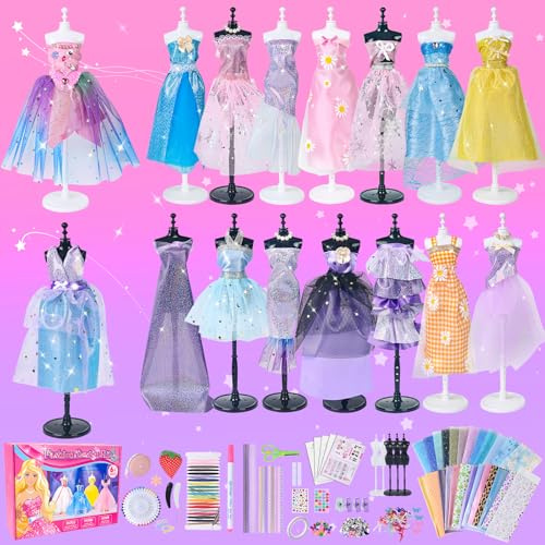 700+Pcs Fashion Designer Kit for Girls - Sewing Kit Arts and Crafts Set for Kids Ages 8-12 with 5 Mannequins & Instruction DIY Doll Clothes Making Learn to Sew Toys for Girls Christmas Birthday Gift