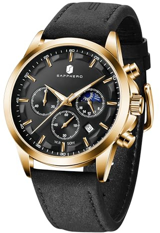 BENYAR by Uhren Herren Armbanduhr Herren Chronograph Analog Quarz Wasserdicht Braunes Lederarmband Herrenuhr Leuchtende Datum Mode Lässig Business-Kleid Uhren Elegantes Geschenk fur Männer