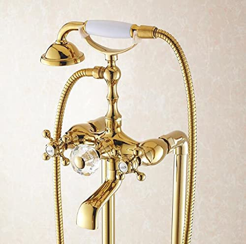 HTTGDGDH Robinet De Salle De Bain sur Pied Doré, Mitigeur De Baignoire Et Douche De Type Téléphone, Ensemble De Douche en Laiton, Robinet De Baignoire De Luxe, Type À Roue（Crystal Type）