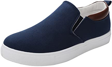 Mocasines casuales de lona de ancho ancho ancho para hombre, sin cordones, de caña baja, suela suave, antideslizante, cómodos, clásicos, zapatos planos para caminar, Blue, 42 2/3 EU