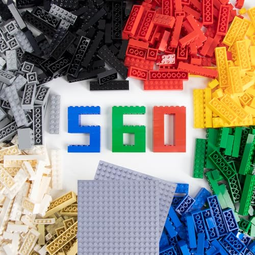 Cabeeskii Blocs de Construction Classiques en Vrac avec 2 plaques de Base, Briques de Construction en 7 Tailles, compatibles avec Toutes Les principales Briques, 560 Multicolores
