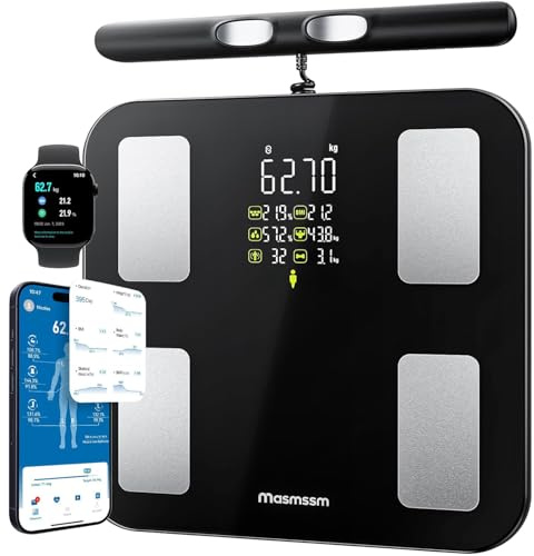 Bilancia Impedenziometrica 8 Elettrodi, Bilancia Pesapersone Digitale con Ampio Display VA, 28 Metriche, Analisi Corporea BIA Doppia Frequenza, Compatibile iOS & Android, 30 * 30cm, Max. 180kg/400lb
