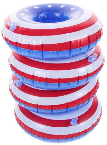NOLITOY Porte-gobelet Gonflable pour Piscine 4 Pièces en PVC Léger et Design Drapeau Américain, Accessoire Pratique pour Fête la Piscine ou Plage