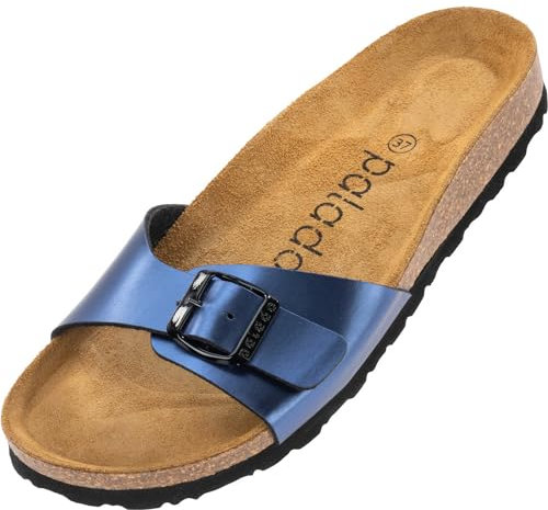 Palado Pantoletten Damen Malta Arizona – gefertigt aus hochwertigem Material – moderne Metallic-Oberfläche – weiches Veloursleder-Fußbett Blau UK8 - EU41