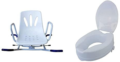 Mobiclinic, Silla de Baño Giratoria, Lago +, Elevador WC para Adulto con Tapa, Blanco Titán