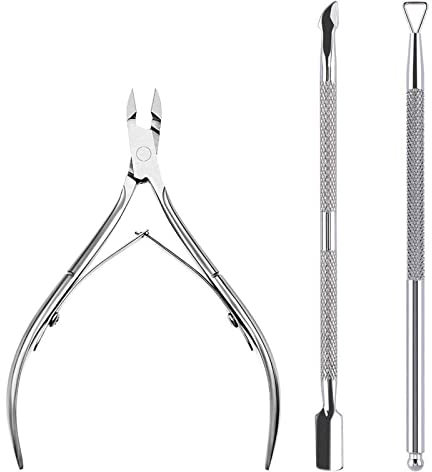 Pinza per Cuticole,Taglia Cuticole Professionale,3 Pezzi Tronchese Unghie Acciaio Inox in Acciaio Inox,Esfolia i piedi e le mani con la pelle morta,Kit di Strumenti per Manicure con Spingi Cuticole