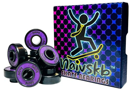 Naivskb Skateboard Bearings with Built-in Spacers 8 Pack, Six Ball 608 8mm Bearings Skateboards Longboards Cruisers Surfskates Cruising Carving (Black Purple)