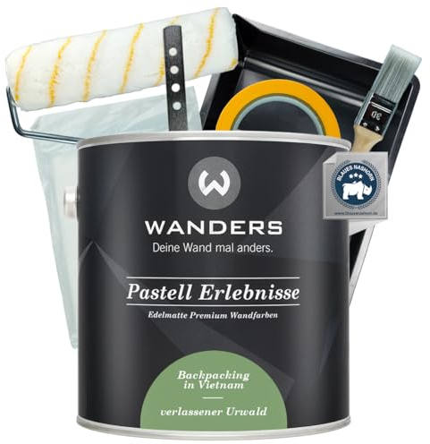 Wanders Pastell Erlebnisse Wandfarbe 2,5L (verlassener Urwald, Grün) inkl. Streichset Basic – Premium Kreidefarbe, Leichte Anwendung, Hochdeckend, Ultramatt, Perfekt für Heim-DIY