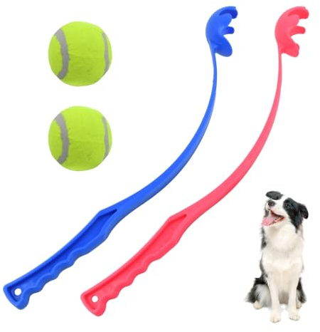 Chstarina 2 Stück Ballwerfer für Hunde, Ballschleuder für Hunde, 50CM, Wurfarm Hund mit 2 Tennisbällen, Tennisballwerfer für Hundes, Hundespielzeug Ballwerfer, Ballwurfmaschine für hundes