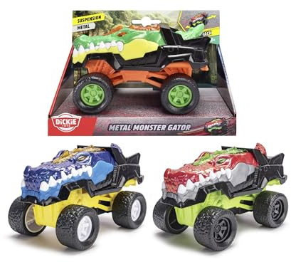 Dickie Toys - Metal Monster Gator Auto (15 cm) - Krokodil-Monstertruck ab 3 Jahre, Spielzeugauto für Kinder mit Rückzug, Federung & Gummireifen (3-Fach Sortiert, zufällige Auswahl)
