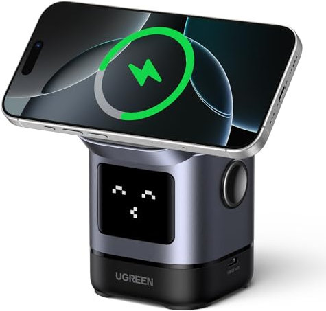 UGREEN UNO Qi2 15W Cargador Inalámbrico, Estación de Carga Magnética 2 en 1 para Auriculares, Compatible con iPhone 16/15/14/13/12 Series, AirPods Pro 2/3