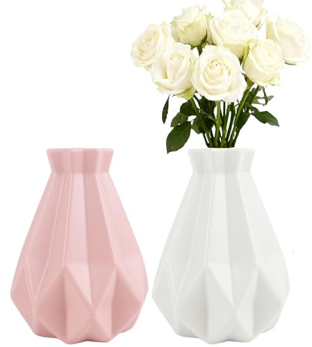 Fyfjur Jarrones de plástico para flores, 2 jarrones de plástico geométricos creativos, jarrones modernos y duraderos, jarrones minimalistas para sala de estar, oficina, decoración de boda (20 x 14 cm,