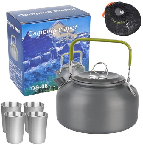 RUCUDIM Bouilloire de camping, 0,8 l, en aluminium, ultra légère, portable, avec sac de transport, pour pique-nique, randonnée