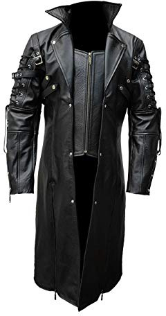 Men's Black Leather Goth Matrix Trench Coat - Steampunk Gothic Style Jacket (UK, Alpha, XXL, Regular, Regular, Black)
