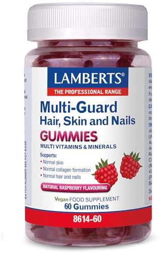 Lamberts Multi-Guard Hair Skin and Nails 60 Gummies – with Biotin, Zinc & Vitamin C – Raspberry Flavour – No Added Sugar