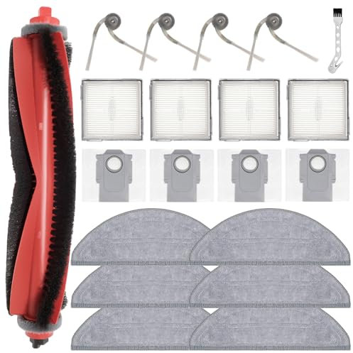KiimSin Pièce de rechange pour Roborock Q10 S5 / Q10 S5+ aspirateur robot accessoires, 1 brosse principale, 6 Chiffon, 4 sacs à poussière, 4 filtres, 4 brosses latérales