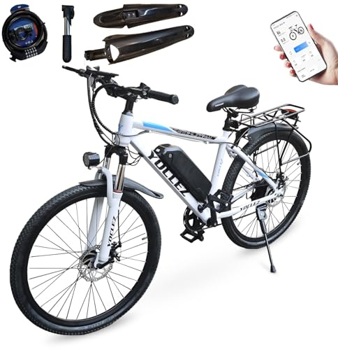 yocles Electric Bike, 26'' Ebike Electric Bicycle with Removable Battery 36V7.8Ah, E-Mountain Bikes for Adults Men, Commuter Bike with 7 Speed, LCD Display, APP Control, 250W Motor (White)