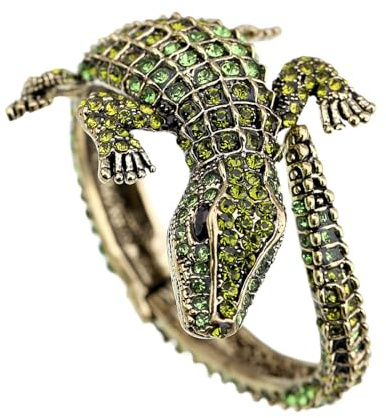 FerneeButy Bracciale Rigido Donna, Bracciale Aperto Avvolgente in Coccodrillo per Matrimonio, Festa, Moglie, Ragazze- Verde
