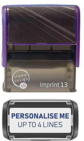 Stamp Design 4U Imprint 13 58x22mm 4 Line Personalised Stamp Premium Custom Made Self-Inking Business Address Rubber Stamp with Blue Ink