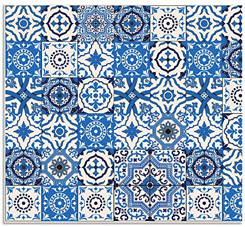 ARTland Spritzschutz Küchenrückwand aus Alu für Küche Herd Spüle 60x55 cm (BxH) mit Motiv Mosaik Fliesenmuster Abstrakt Fliesenoptik Orientalisch Blau H6ZH