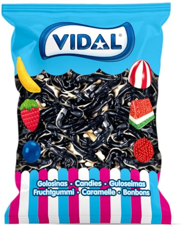 Vidal Golosinas. Tiburón Blanco/Negro Orcas. Caramelo de Goma Sabor Fresa y Nata. Textura Blanda y Esponjosa. Sin Gluten. Bolsa 250 u