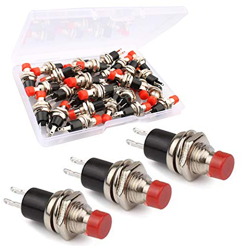 RUNCCI-YUN 30pcs Red 7mm Momentary Mini Push Button Switch Normal Open, 250VAC 1A SPST ON/OFF 2 Pin Round push switches for Model Railway Hobby