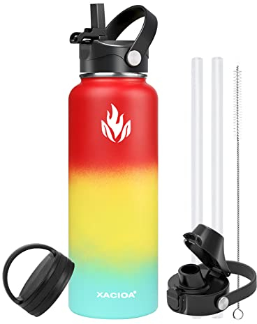 XACIOA Edelstahl Wasserflasche,1200ml/40oz Vakuumisolierte Trinkflasche,Auslaufsichere mit Strohdeckel BPA-frei Sport für Outdoor Camping Wandern Fahrrad Fitness