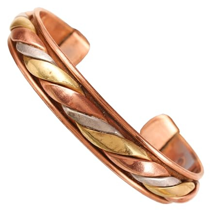Touchstone Braccialetto indiano realizzato a mano in rame per uomo e donna, con chakra della pace, yoga, meditazione, mantra., 17.78 cm, Rame, Nessuna pietra preziosa
