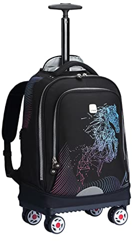 UNIKER Rucksack mit Rollen für die Reise, Handgepäck mit drehbaren Rollen, Rollen-Büchertasche für Jungen, Laptoptasche mit Rollen für 15,6-Zoll-Notebook