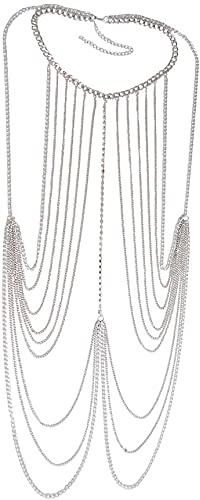 Cadena para El Cuerpo Sujetador De Cadena con Flecos, Multicapa Cadenas de Cuerpo, Malla Cadena Plata Borla Cristal Colgante, Cadena de Cuerpo con Borla Dorada para Bikini, Joyería para Mujer y Niñas