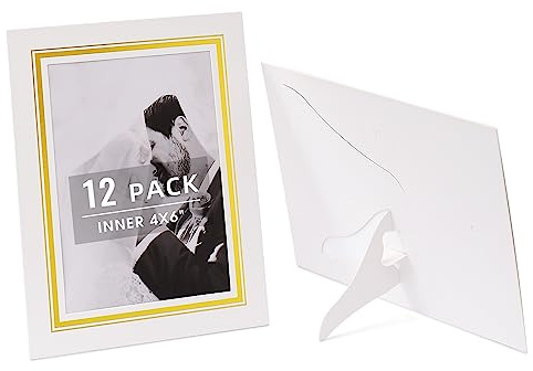 HOTUO 12 Pack White Paper Picture Frames for 4x6, Acid Free Picture Cardboard Frames with Ivory Core Bevel Cut, Singnature Friendly Paper Photo Frames with Easel for DIY, Classroom Crafts, Home