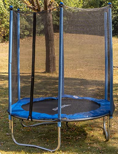 MUWO Jump Outdoor Trampolin mit Sicherheitsnetz, 182 cm, Robustes Stahlgestell, runde Sprungfläche, max. Belastbarkeit 150 kg, gepolsterte Sicherheitsstangen, inkl. Montageanleitung (Blau)