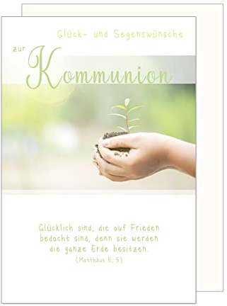 Edition Seidel Premium Glückwunschkarte zur Kommunion mit Umschlag. Kommunionskarte mit Spruch Karte Grusskarte Hände Erde Pflanze Junge Mädchen (KO285 SW023)