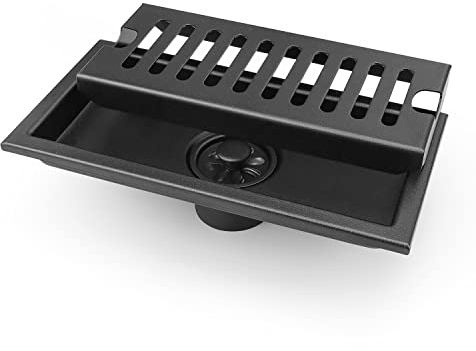 LERANXIN 20 × 10 cm Schwarz Rechteckiger Edelstahl Bodenablauf – Duschablauf Deckel mit Geruchsverschluss, Sieb für Haarfilter, Geeignet für Bad, Küche, Balkon