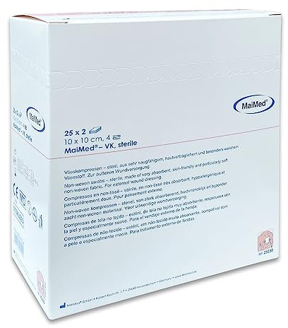 Garze sterili per medicazione 10 x 10 cm tessuto non tessuto - 50 pezzi garza autoadesiva 4 strati - compresse di garza sterile in buste singole - per ferite esterne