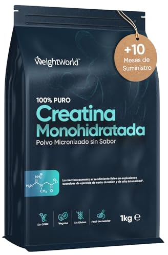 Creatina Monohidratada en Polvo 1kg/1000g para 330 Días - 100% Puro, Factor de Malla 200, 100% Monohidrato de Creatina Micronizada - Sin Sabor, Vegana, Sin Estearato de Magnesio, Cuchara Incluida