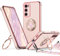 XYZ for Samsung Galaxy S23 Case with Stand, S23 Phone Case with Lanyard for Women Girls, Double Ring Bling Luxury Heart Protective Phone Case, Pink