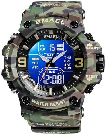 Militär Uhr Digitaluhr Herren Digital Armbanduhr 5 ATM Wasserdicht Military Watch Tactical Herrenuhr Schwarz Grün Jungen Sportuhr Männer Outdoor Chronograph Herren Stoppuhr Sport Wecker Vibration