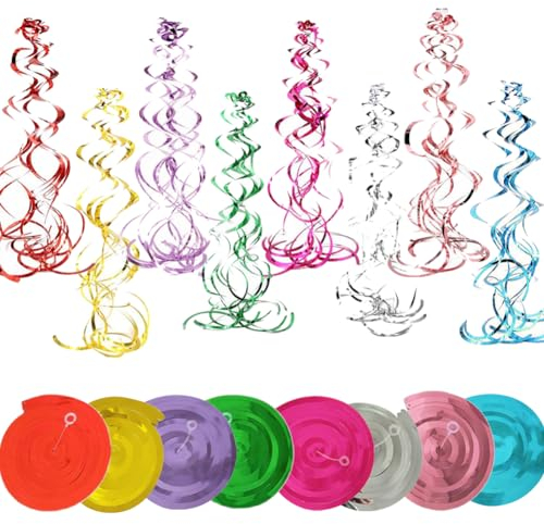 48 Stück Hängende Spiralen Grlande Luftschlangen Party Dekorationen Folien Wirbel Deckenhänger für Geburtstag Hochzeiten Weihnachten Karneval Fasching Deko
