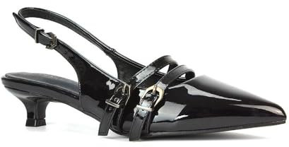 Women's Slingback Shoes Ladies Kitten Low Heel Point Toe Black Patent Party Evening Pumps Courts Size 6