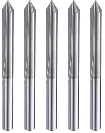 HARFINGTON 5pcs CNC V Bit 60 Degree 1/8 Shank 0.2mm Tip Engraving V Bits Carbide Chamfer End Mill with 2 Straight Flutes CNC Wood Carving Bit Tool for Wood Plywood Acrylic MDF Lettering