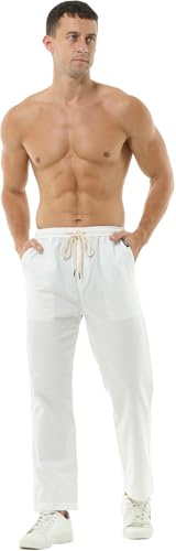 Hoerev Men Casual Beach Trousers Linen Trousers Pants