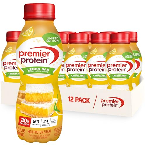 Premier Protein Shake, Limited Edition, Lemon Bar, 30g Protein, 1g Sugar, 24 Vitamins & Minerals, 11.5 oz, 12 Pack