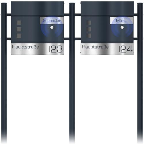 Graviers Design Cassetta postale doppia con campanello radio in antracite RAL 7016 - finestra personalizzata con incisione laser in acciaio inox Cassetta postale da parete con serratura