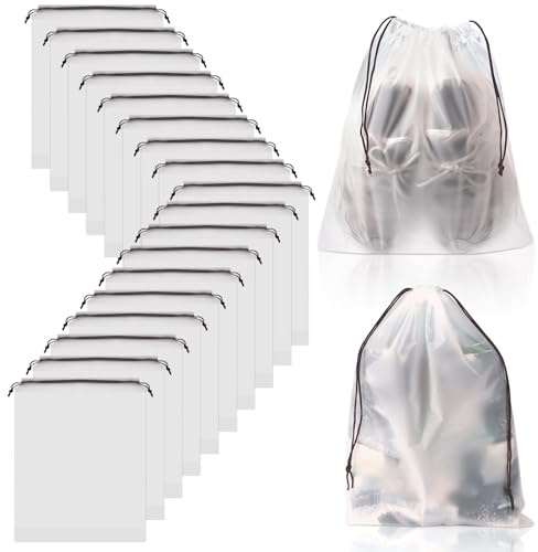 Sacchetti Scarpe Viaggio,Borsa Porta Scarpe da Viaggio con Coulisse,20 Pezzi Sacca per Scarpe Traslucido Polietilene,Multifunzionale Antipolvere per Vestiti Borsa Sacchetto Portascarpe 40 x 30cm